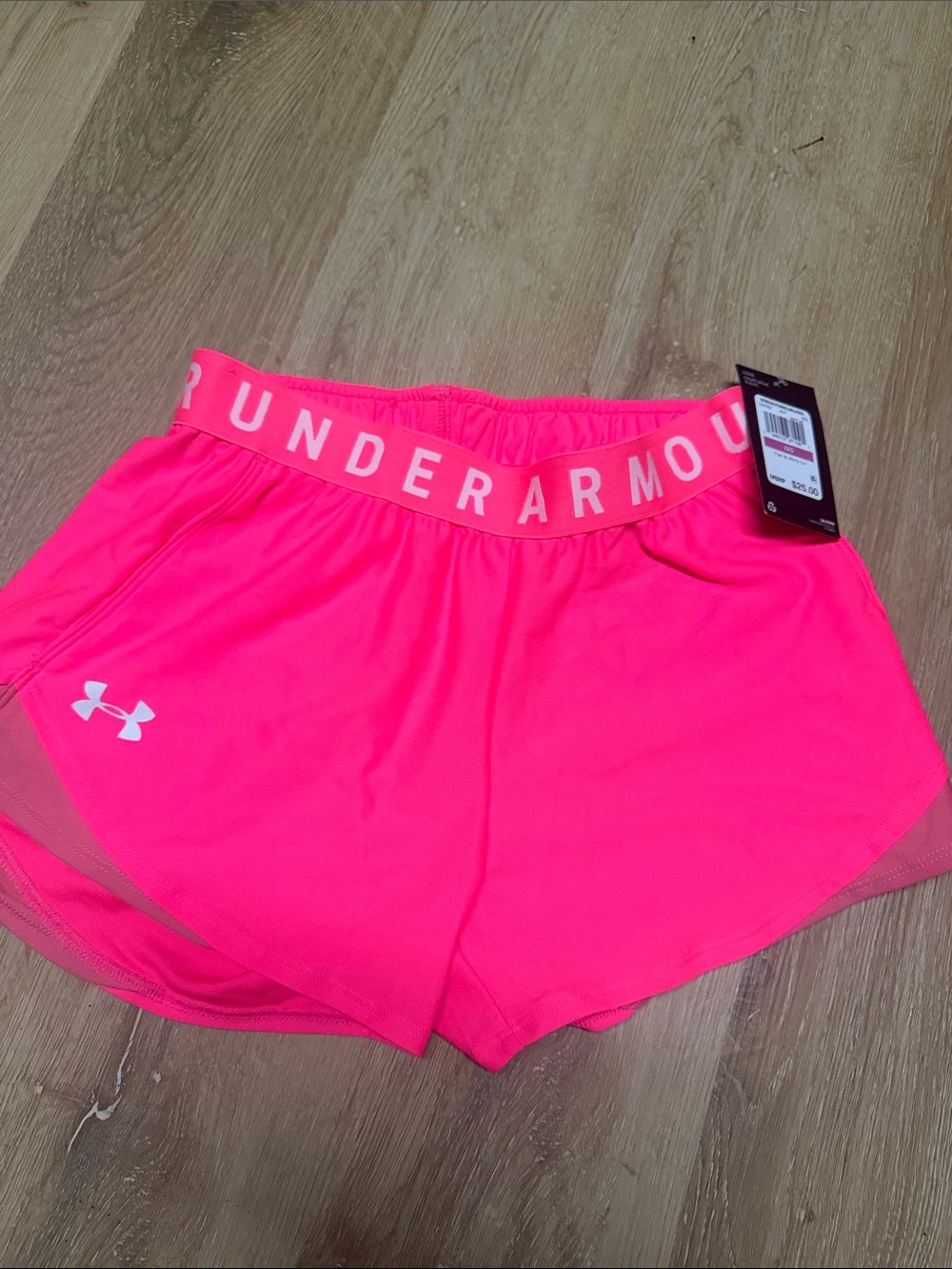 Under Armour Women's Neon Pink Athletic Shorts with Logo Waistband